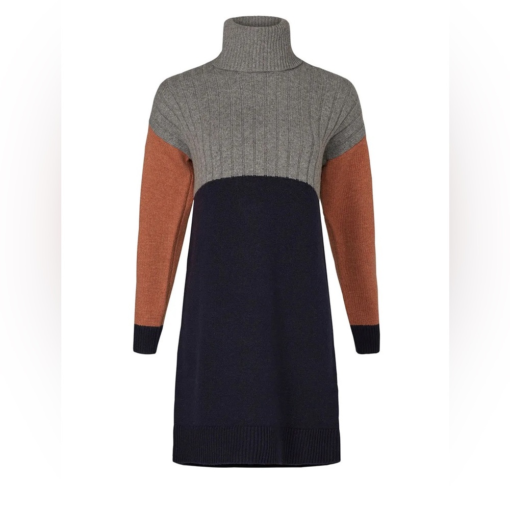 Madewell Colorblock Turtleneck Sweater Dress - Gray, Black, and Tan